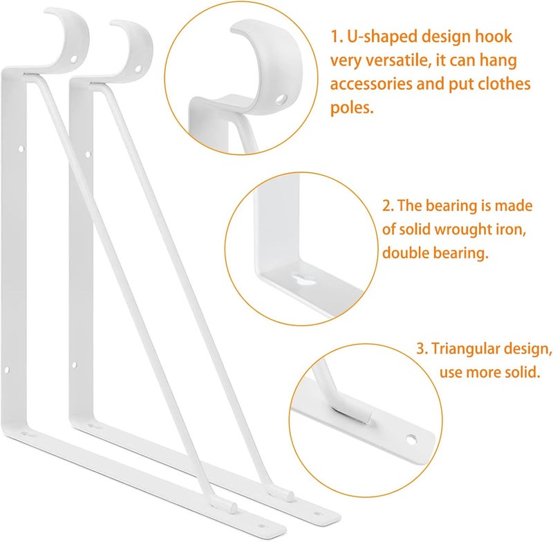LANMIERT Heavy Duty Closet Rod Bracket 10.8”x10.8” Closet Rod Holders Support Right Angle Closet Shelf Bracket for Revive Your Sagging Rod - Image 4